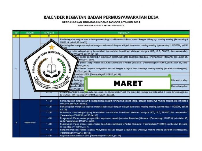 Kalender Kegiatan BPD Bulan Maret