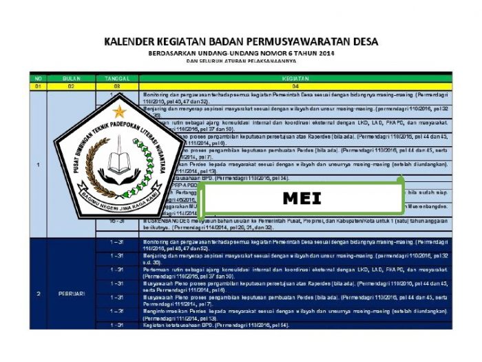 Kalender Kegiatan BPD Bulan Mei