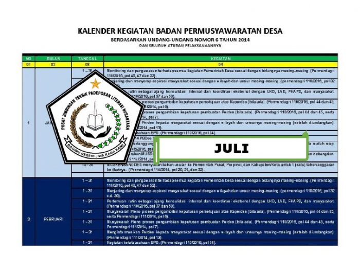 Kalender Kegiatan BPD Bulan Juli