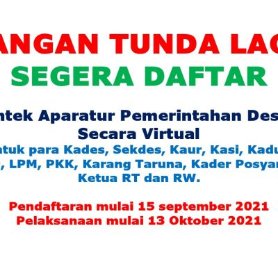 Bimtek Tata Kelola Desa Untuk Kades, Sekdes, Kaur, Kasi, Kasun/Kadus, Anggota BPD, Pengurus LKD, Kader Desa dan Petugas Desa