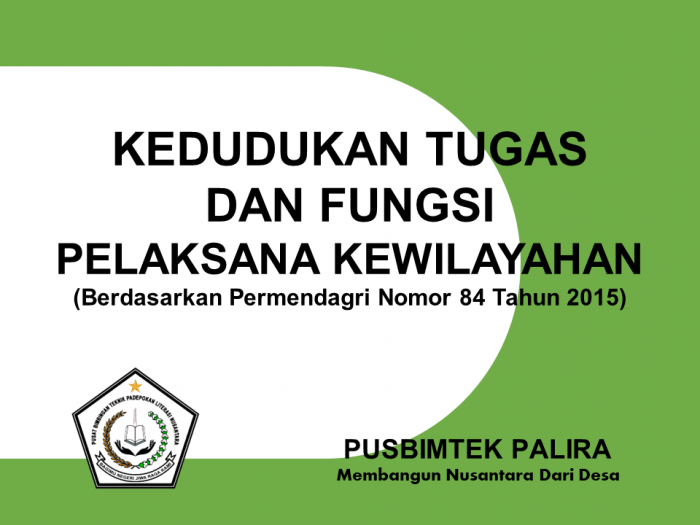 KEDUDUKAN TUGAS DAN FUNGSI PELAKSANA KEWILAYAHAN