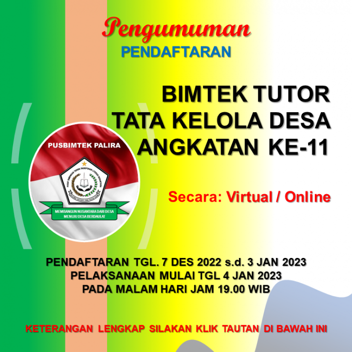 PENDAFTARAN BIMTEK TUTOR TATA KELOLA DESA ANGKATAN KE-11