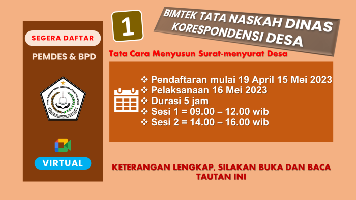 FORMULIR PENDAFTARAN BIMTEK TATA NASKAH DINAS KORESPONDENSI DESA