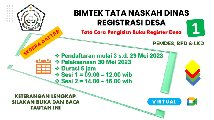 FORMULIR PENDAFTARAN BIMTEK TATA NASKAH DINAS REGISTRASI DESA