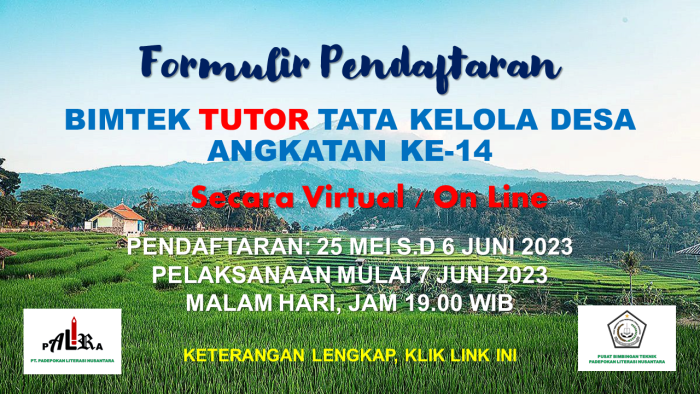 PENDAFTARAN BIMTEK TUTOR TATA KELOLA DESA ANGKATAN KE-14