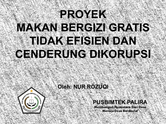 PROYEK MAKAN BERGIZI GRATIS TIDAK EFISIEN DAN CENDERUNG DIKORUPSI