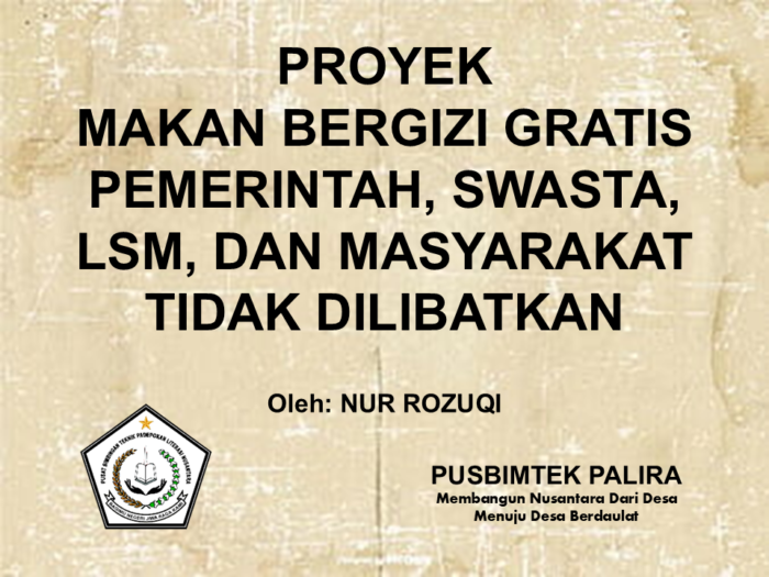 PROYEK MAKAN BERGIZI GRATIS PEMERINTAH, SWASTA, LSM, DAN MASYARAKAT TIDAK DILIBATKAN