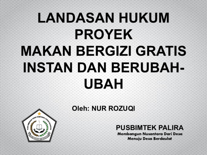 LANDASAN HUKUM PROYEK MAKAN BERGIZI GRATIS INSTAN DAN BERUBAH-UBAH